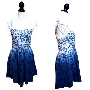 YOUNG FABULOUS & BROKE  Mini Skater Dress, Blue Cheetah Silk Strappy Casual, S